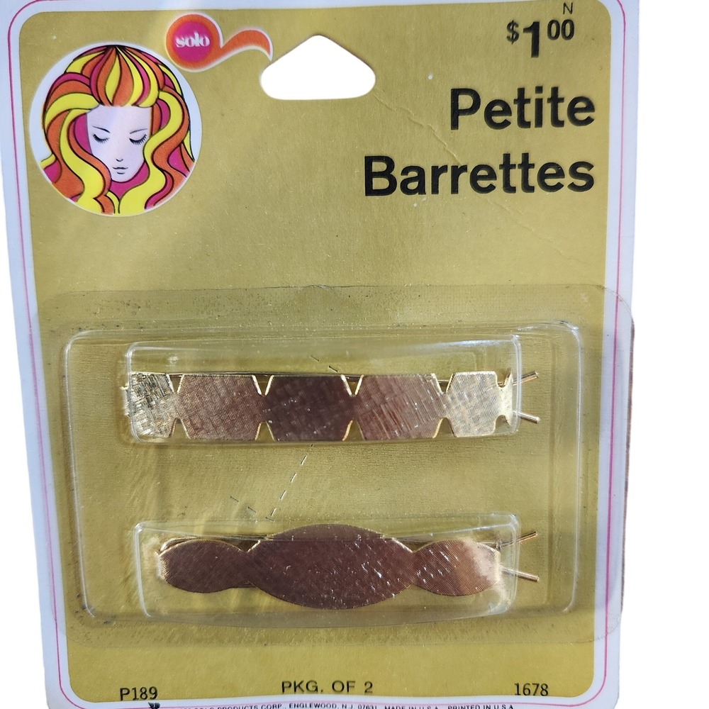 Vintage 1970's Gold Barrette 2-pack NEW in package